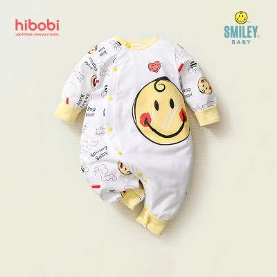 [Yuya Selected]Smiley Baby Cute Print Long Sleeve Cotton Jumpsuit