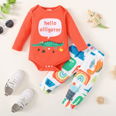 hibobi Baby Boy Cute Crocodile Print Bodysuit Pantalón de dos piezas