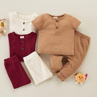 hibobi Baby Solid Short Sleeve Sweatshirt Set