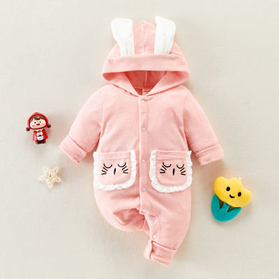 hibobi Baby Girl Cute Rabbit Look Long Sleeve Hooded Jumpsuit