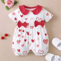 hibobi Baby Girl Valentine's Day Doll-collar Bow Heart-shaped Short Sleeve Bodysuit - Hibobi