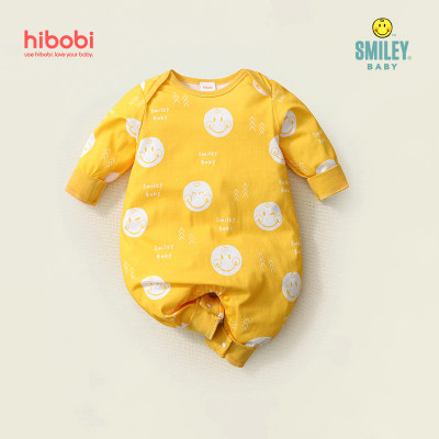 Smiley Baby Boy Cute Print Long Sleeve Cotton Jumpsuit
