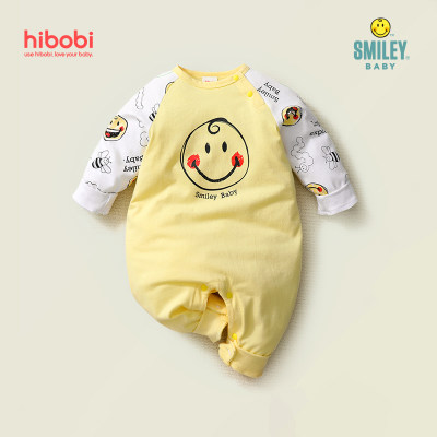 [Yuya Selected]Smiley Baby Cute Print Long Sleeve Cotton Jumpsuit