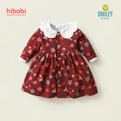 Smiley Baby Girl Sweet Print Doll-collar Long Sleeve Dress