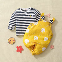[Yuya Selected]Smiley Baby Boy Cute Print Stripe Long Sleeve Rompers Suit - Hibobi