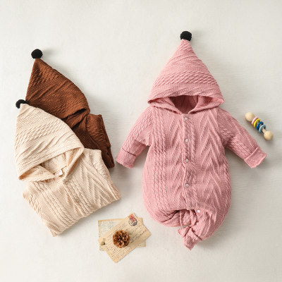 hibobi Baby Girl Pit Strip Fabric Hooded Jumpsuit