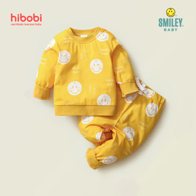 Smiley Baby Boy Cute Print Long Sleeve Sweatshirt set