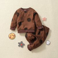 [Yuya Selected]Smiley Baby Boy Cute Print Long Sleeve Sweatshirt set - Hibobi