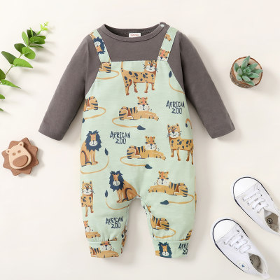 hibobi Baby Boy Cute Animal Print Long Sleeve Jumpsuit