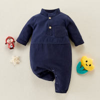 hibobi Baby Casual Solid Long Sleeve Jumpsuit  Azul marinho