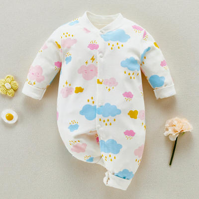 Baby Girl Lovely Clouds Printed Long Sleeve Jumpsuit