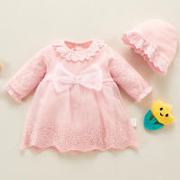 2-piece Bow Decor Dress & Hat for Baby Girl  Pink