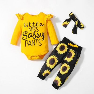 Body y pantalones y diadema con estampado de letras de 3 piezas para niña