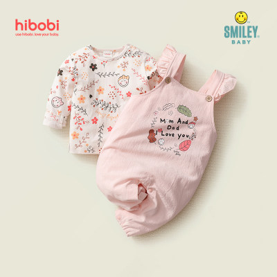 Macacão de mangas compridas com babado doce com estampa bonita de bebê sorridente bebê