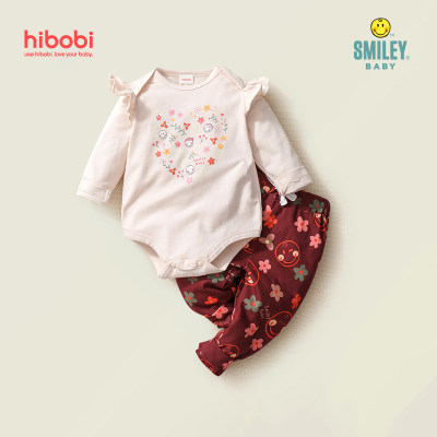 Smiley Baby Girl Cute Print Sweet Ruffle Long Sleeve Rompers & Pants
