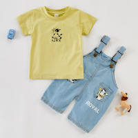 Toddler Boy Cartoon Cow T-shirt & Denim Overalls  Yellow