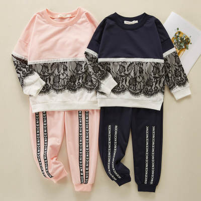 2-piece Color-block Lace Sweatshirt & Pants for Toddler Girl