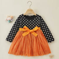 Polka Dot Patchwork Tulle Dress for Toddler Girl  Orange