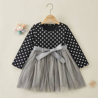Polka Dot Patchwork Tulle Dress for Toddler Girl  Gray