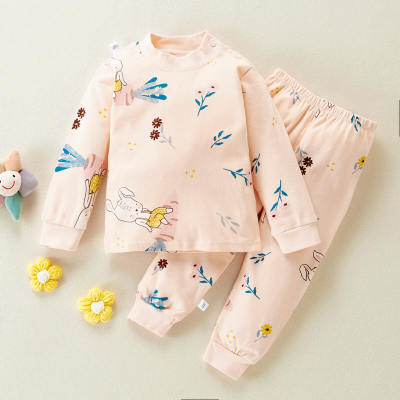Conjuntos de pijamas de algodón con flores y pantalones de bloques de color para niñas pequeñas