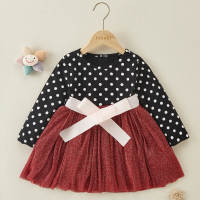 Polka Dot Patchwork Tulle Dress for Toddler Girl  Crimson