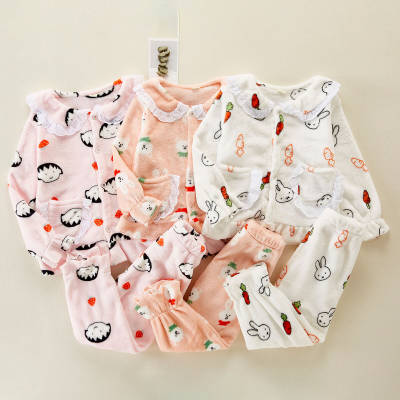 Conjuntos de pijamas grossos de 2 peças com design de desenho animado para menina