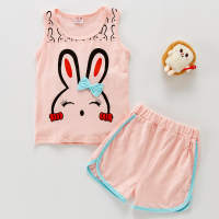 2-piece Cartoon Design Vest & Shorts for Toddler Girl  Pink