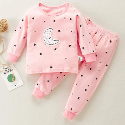 Toddler Girl Star Print Long Sleeves Pajamas Hoddie & Pants