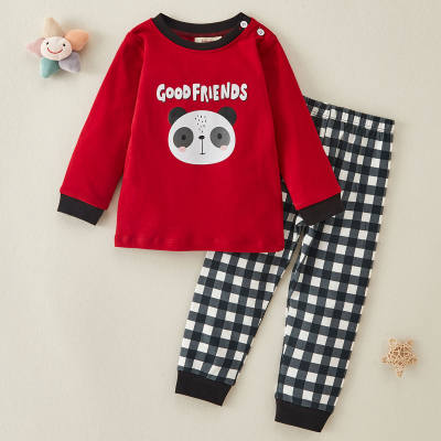 Conjunto de pijamas 100% algodão com padrão Panda bonito