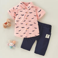 2-piece Mustache Pattern Polo Shirts & Shorts for Toddler Boy  Pink