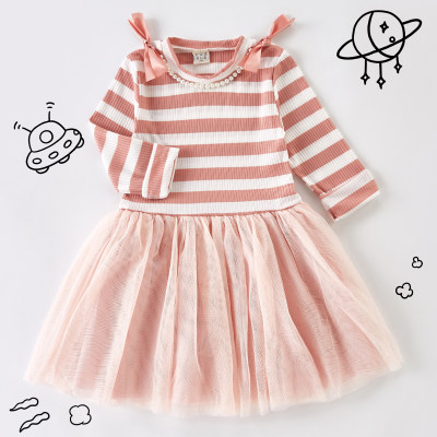 Vestido de rayas de algodón dulce para niñas pequeñas