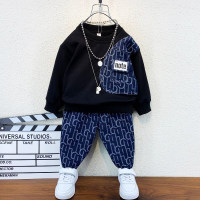 Toddler Boy Cotton basic Color-block Top & Pants Suit  Black