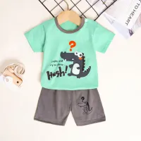 2-piece Dinosaur Pattern Pajamas for Toddler Boy  Green