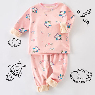 Conjunto de pijama de abacaxi para meninas com forro de lã Sweet Animal Rainbow Pineapple Top e calças