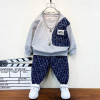 Toddler Boy Cotton basic Color-block Top & Pants Suit  Gray