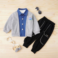 Toddler Boys Cotton Casual Color-block Top & Pants Suit  Gray