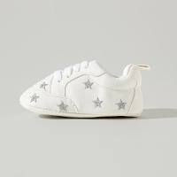 Baby Heart-shaped Embroidery Lace Up Front Shoes  Silver