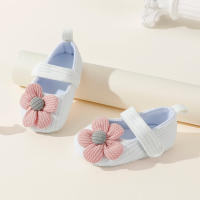 Baby Girl Velcro Design Flower Cotton Prewalker  White