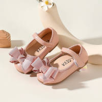 Toddler Girl Solid Color Bowknot Decor Leather Shoes  Pink