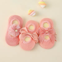 3-piece Baby Cotton Bowknot Decor Antiskid Socks  Pink