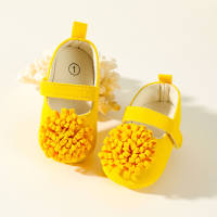 Baby Girl 3D Flower Decor Velcro Strap Shoes  Yellow