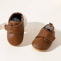 Baby Boy Solid Color Velcro Strap Non-slip Shoes  Dark Brown