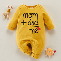hibobi Baby Solid Letter Print Long Sleeve Cotton Jumpsuit  Yellow