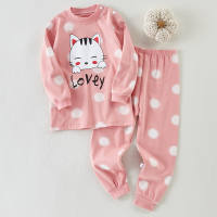 Kids Cartoon And Dot And Letter Print PJ Set  Style 1