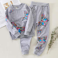 Tops e calças de 2 peças com padrão de borboleta para menina  cinzento