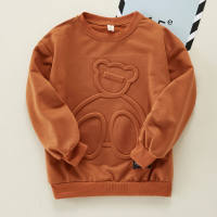 Kids Boys Bear Print Drop Shoulder Pullover Sweatshirt  Khaki