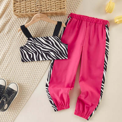 Set canotta e pantaloni patchwork da bambina con stampa zebrata