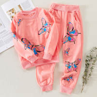 Tops e calças de 2 peças com padrão de borboleta para menina  Rosa