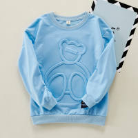 Kids Boys Bear Print Drop Shoulder Pullover Sweatshirt  Blue