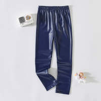 Kid Girl Slim-fit Solid Color Leather Pants Leggings  Blue
